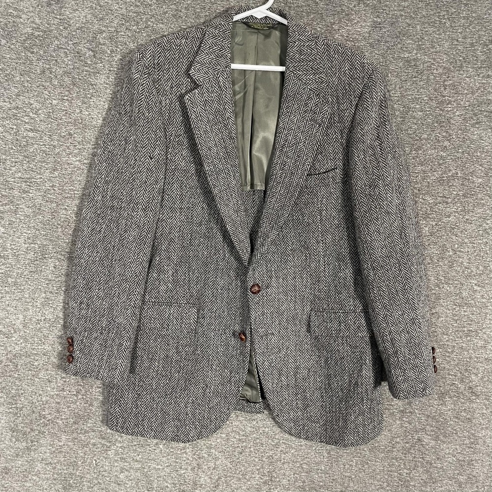 Harris Tweed Blazer Mens 42 Gray Herringbone Wool Tweed Sport Coat Jacket USA